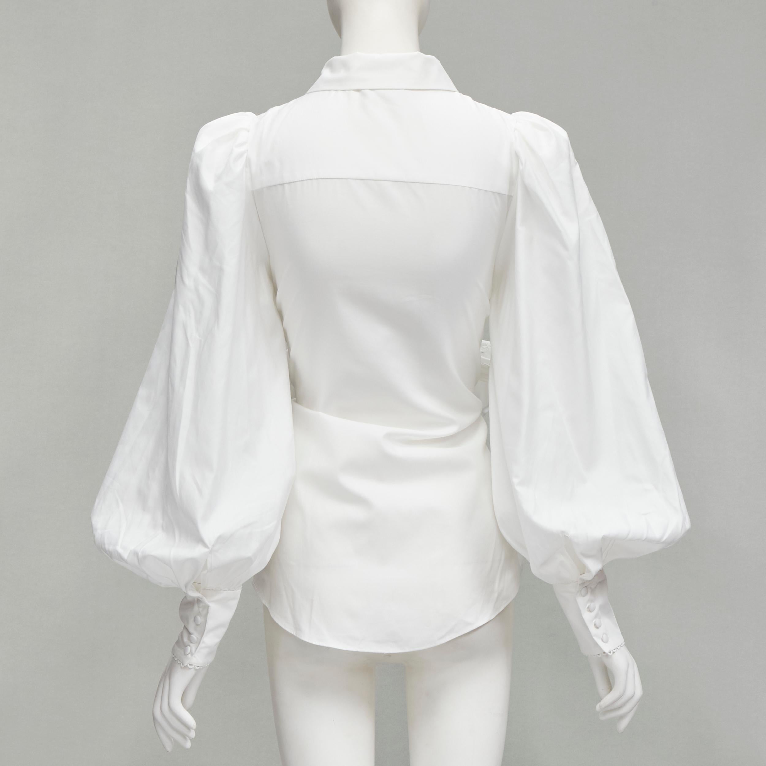 Donna ACLER camicetta con maniche a sbuffo in cotone bianco con ritaglio di occhielli e grande fiocco US2 S. White in vendita