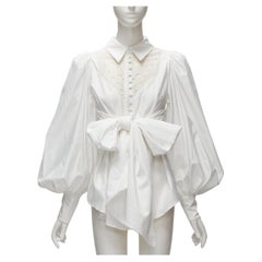 ACLER white cotton eyelet cutout big bow puff sleeve blouse US2 S