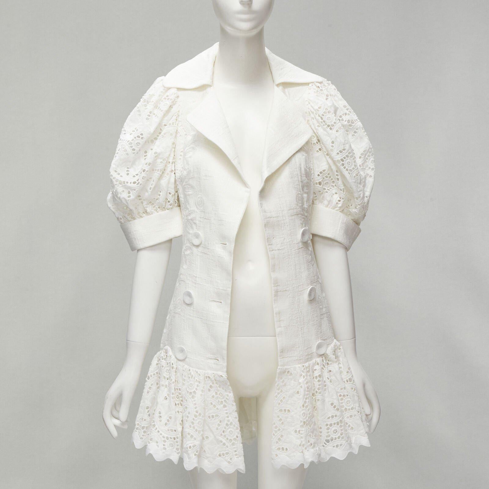 ACLER blanco bordado ojal manga abullonada con cinturón vestido doble US2 XS Gris en venta