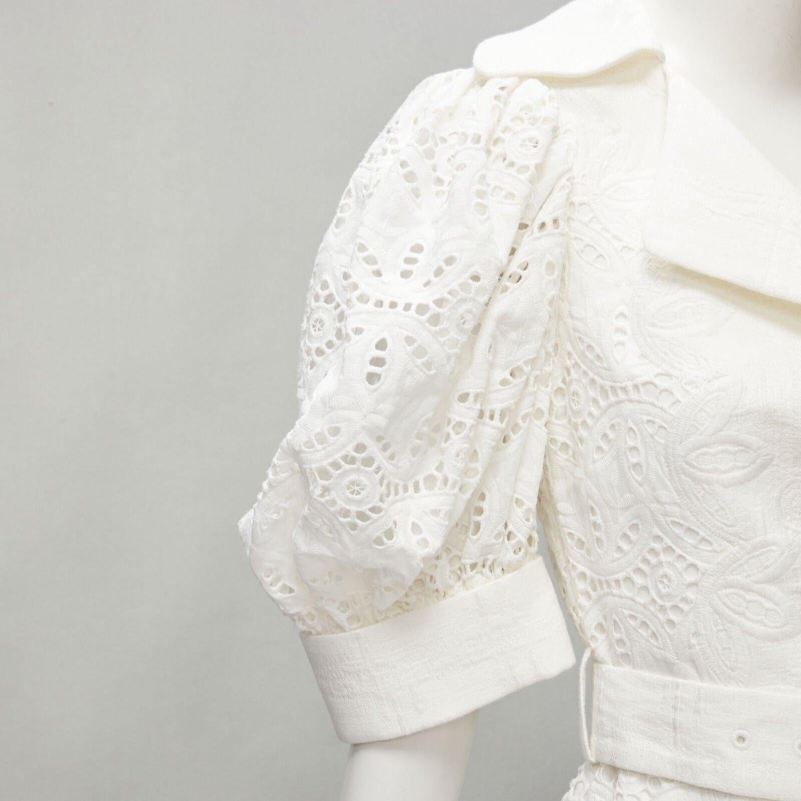 ACLER blanco bordado ojal manga abullonada con cinturón vestido doble US2 XS en venta 3
