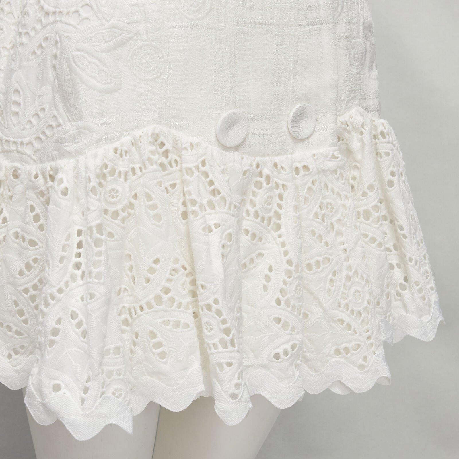 ACLER blanco bordado ojal manga abullonada con cinturón vestido doble US2 XS en venta 4