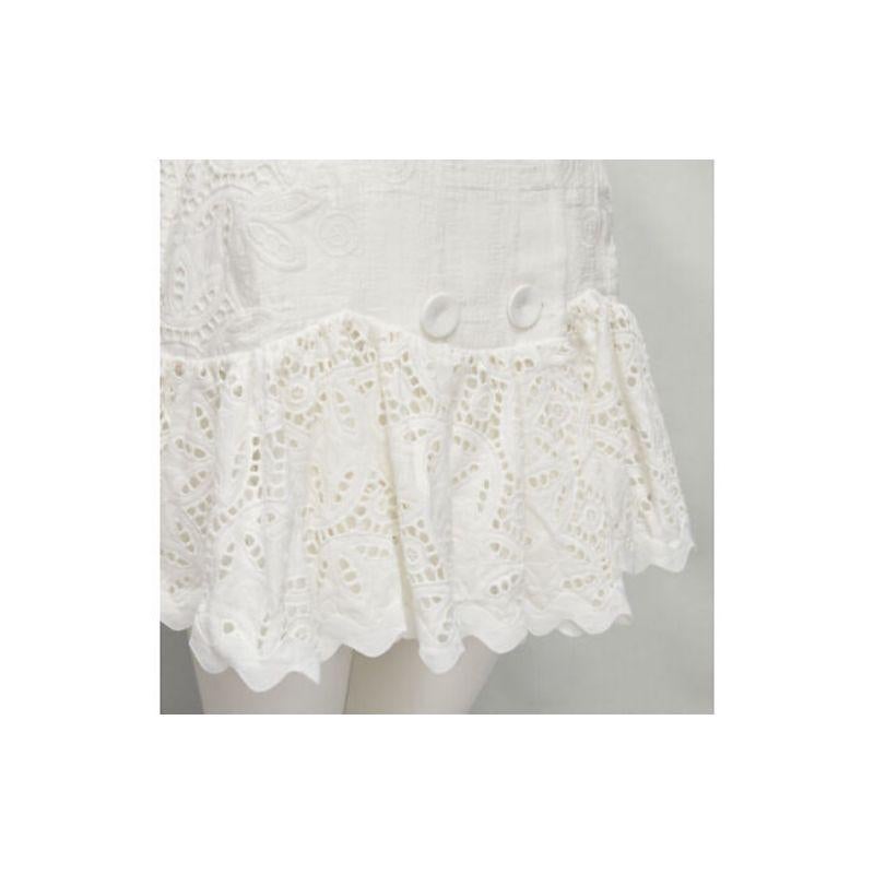 ACLER white embroidery eyelet puff sleeve belted double breasted dress US2 XS For Sale 4