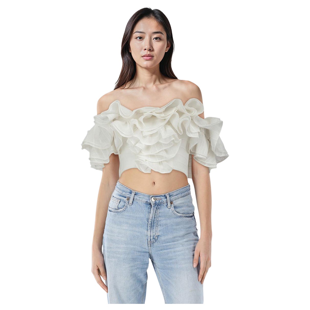 Acler Top blanco con volantes sin hombros Talla XS