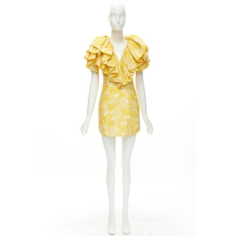 ACLER Robe fourreau à volants et encolure en forme de cœur jaune imprimé floral taille US 2 XS en vente 5
