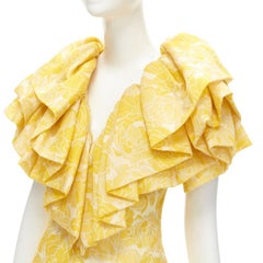ACLER yellow floral print ruffle sweetheart neckline sheath dress US2 XS