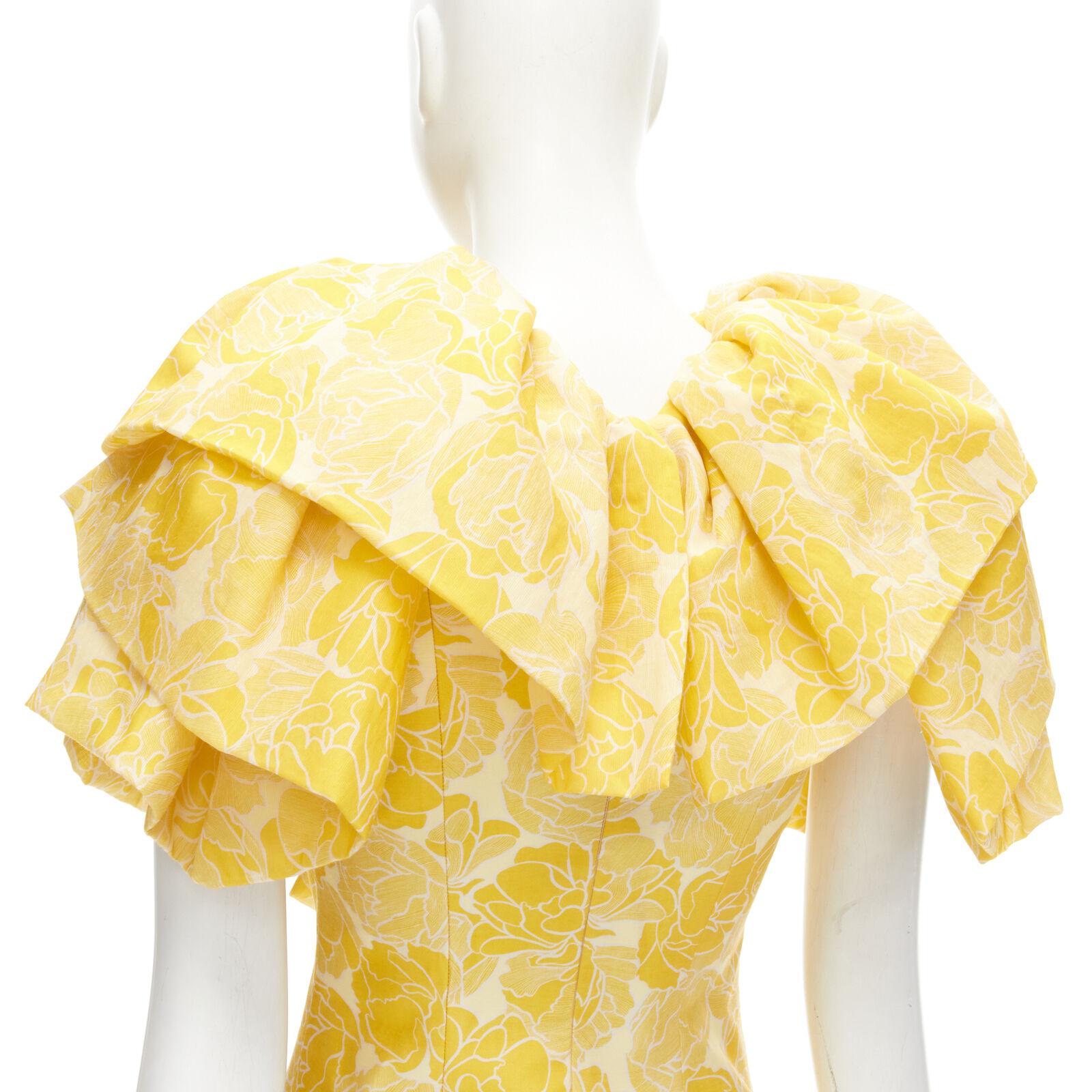 Women's ACLER yellow floral print ruffle sweetheart neckline sheath dress US2 XS For Sale