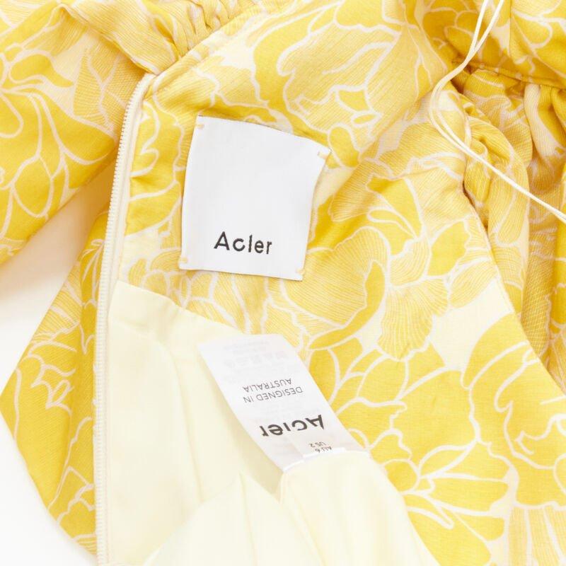 ACLER Robe fourreau à volants et encolure en forme de cœur jaune imprimé floral taille US 2 XS en vente 4