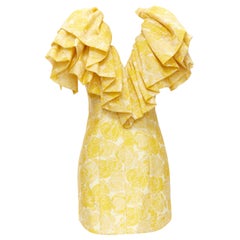 ACLER yellow floral print ruffle sweetheart neckline sheath dress US2 XS