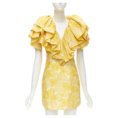 ACLER tubino giallo con stampa floreale e volant con scollo a cuore US2 XS