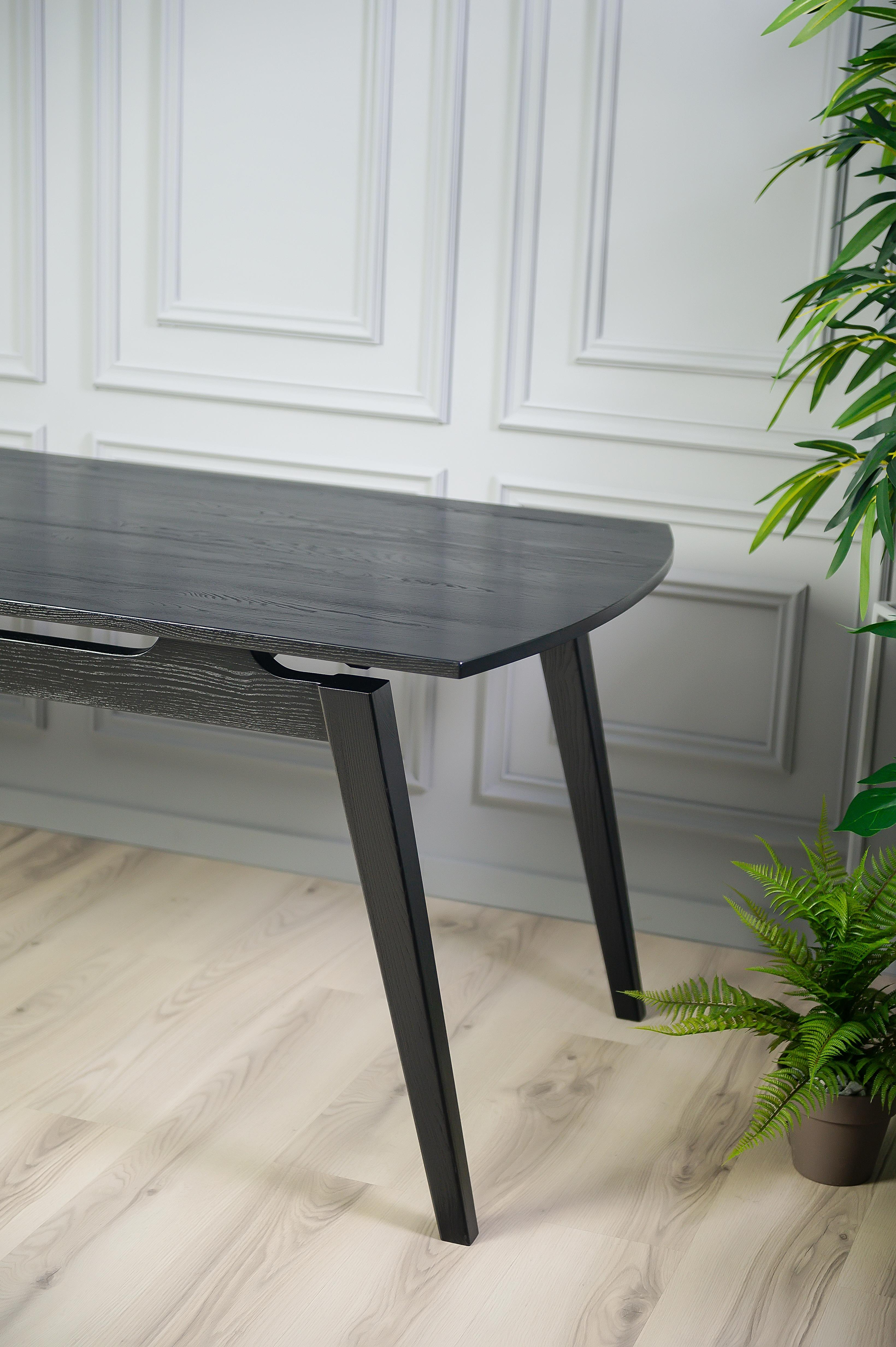 Mid-Century Modern Acline Black Wood Dining Table For Sale