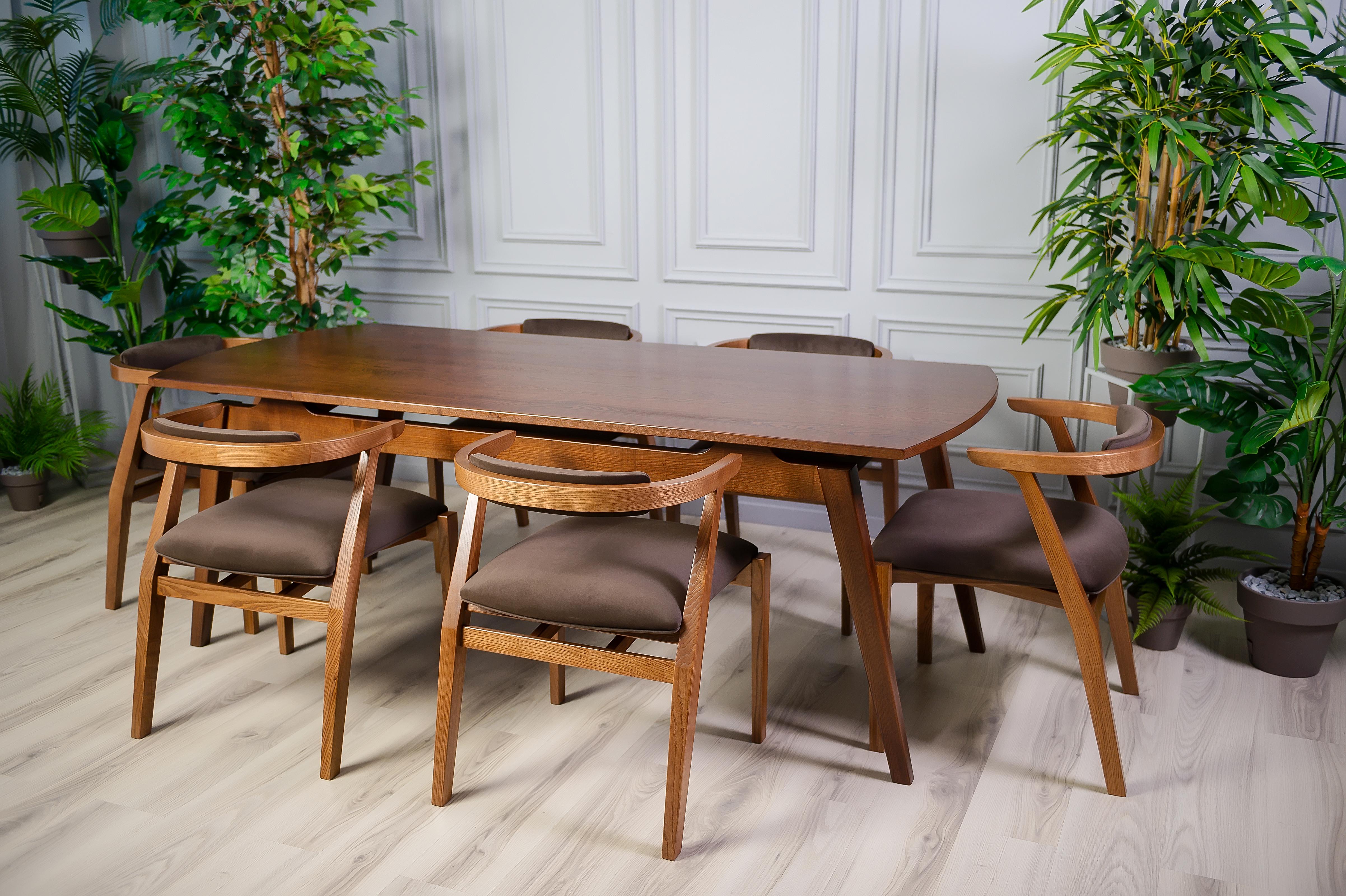 Table à manger Acline en bois massif brun en vente 6
