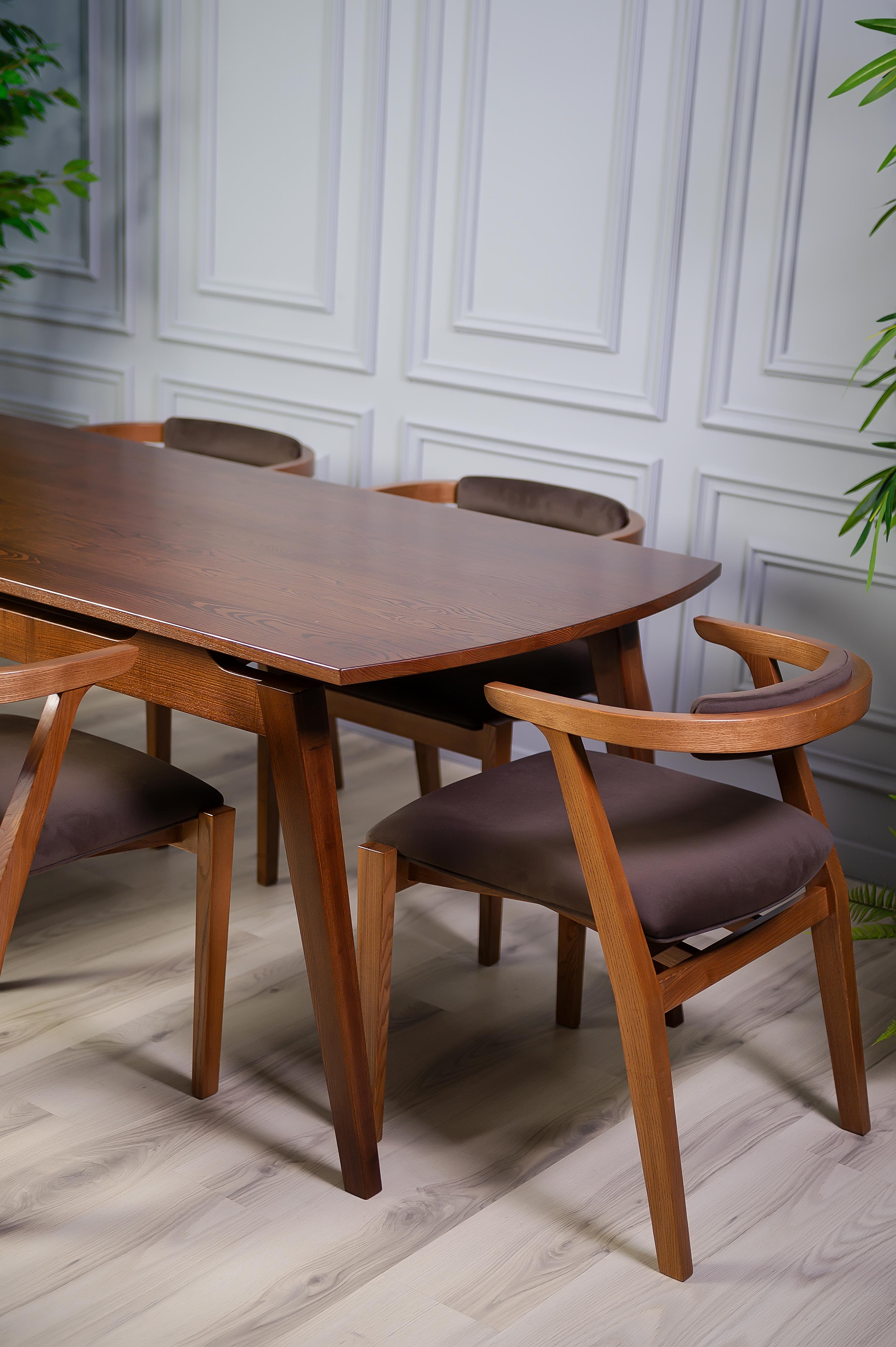 Acline Brown Solid Wood Dining Table For Sale 8