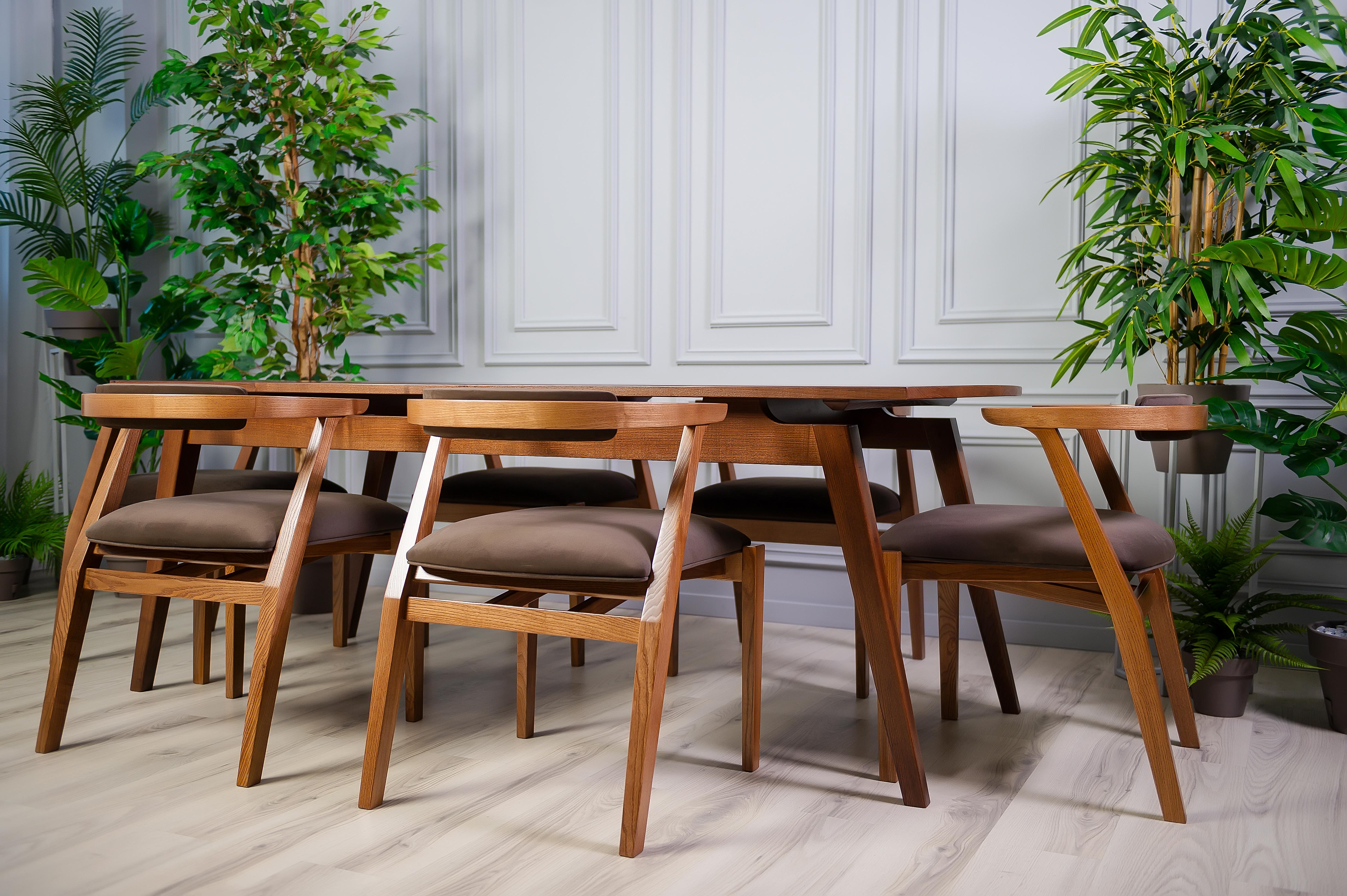 Table à manger Acline en bois massif brun en vente 8