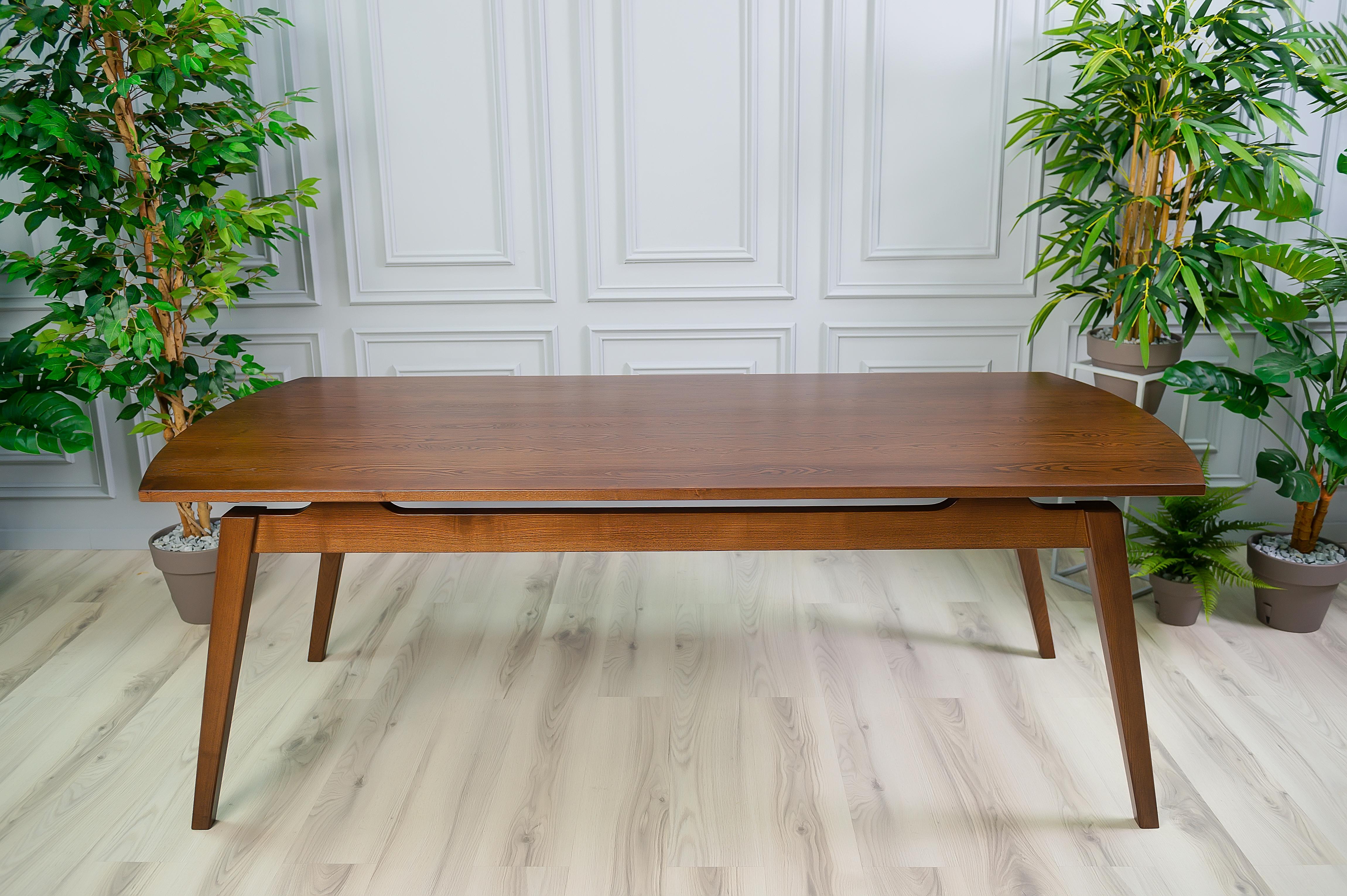Mid-Century Modern Acline Brown Solid Wood Dining Table For Sale