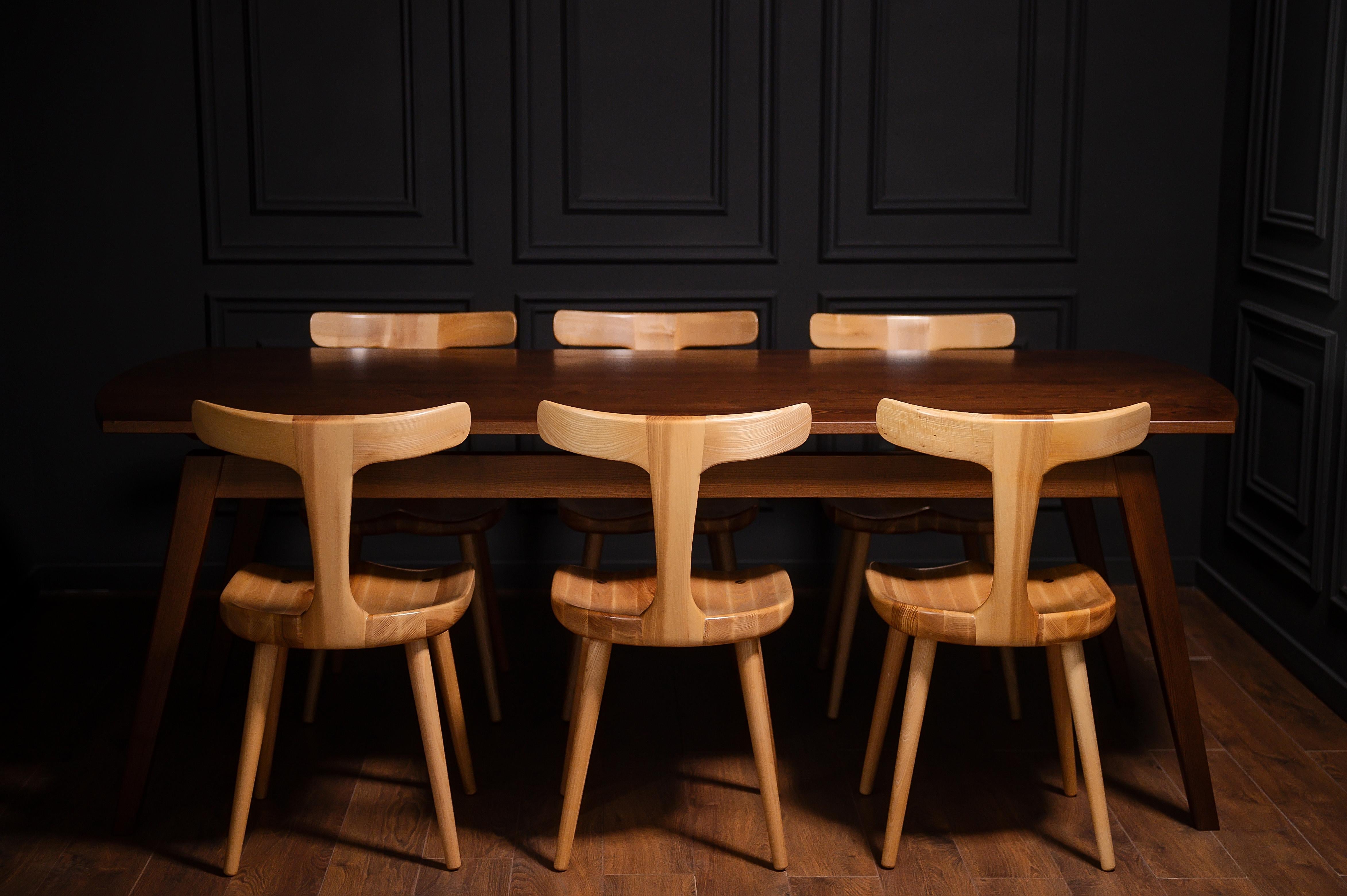 Bois Table à manger Acline en bois massif brun en vente