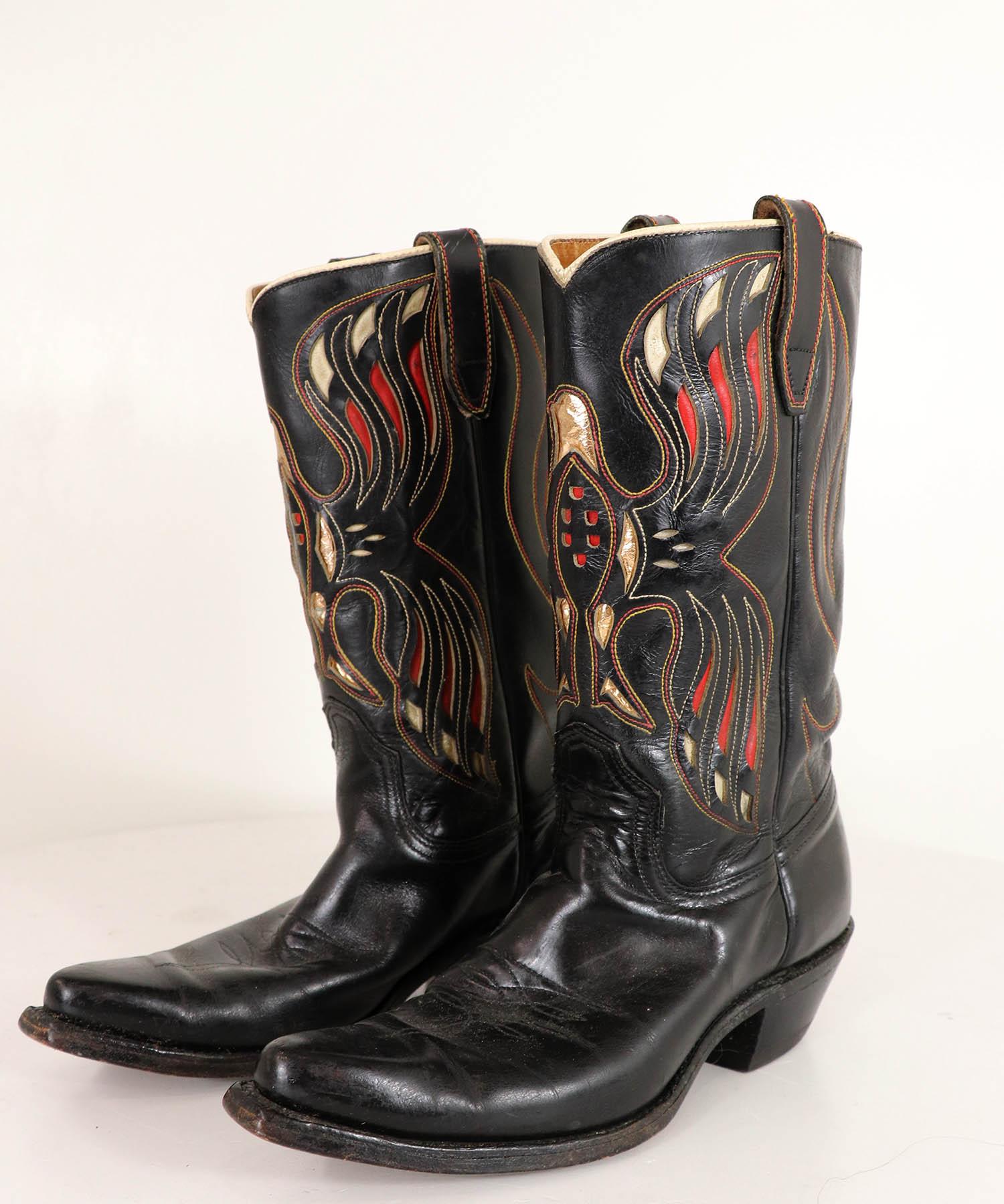 Acme Black Leather Eagle Cutout Cowboy Boots Vintage 1950's In Good Condition In Carmel, CA