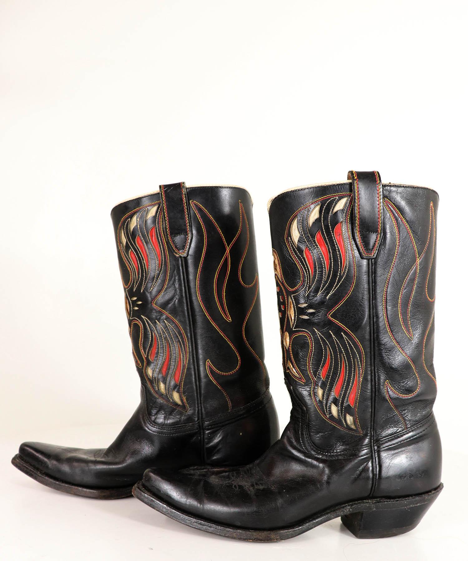 Women's Acme Black Leather Eagle Cutout Cowboy Boots Vintage 1950's
