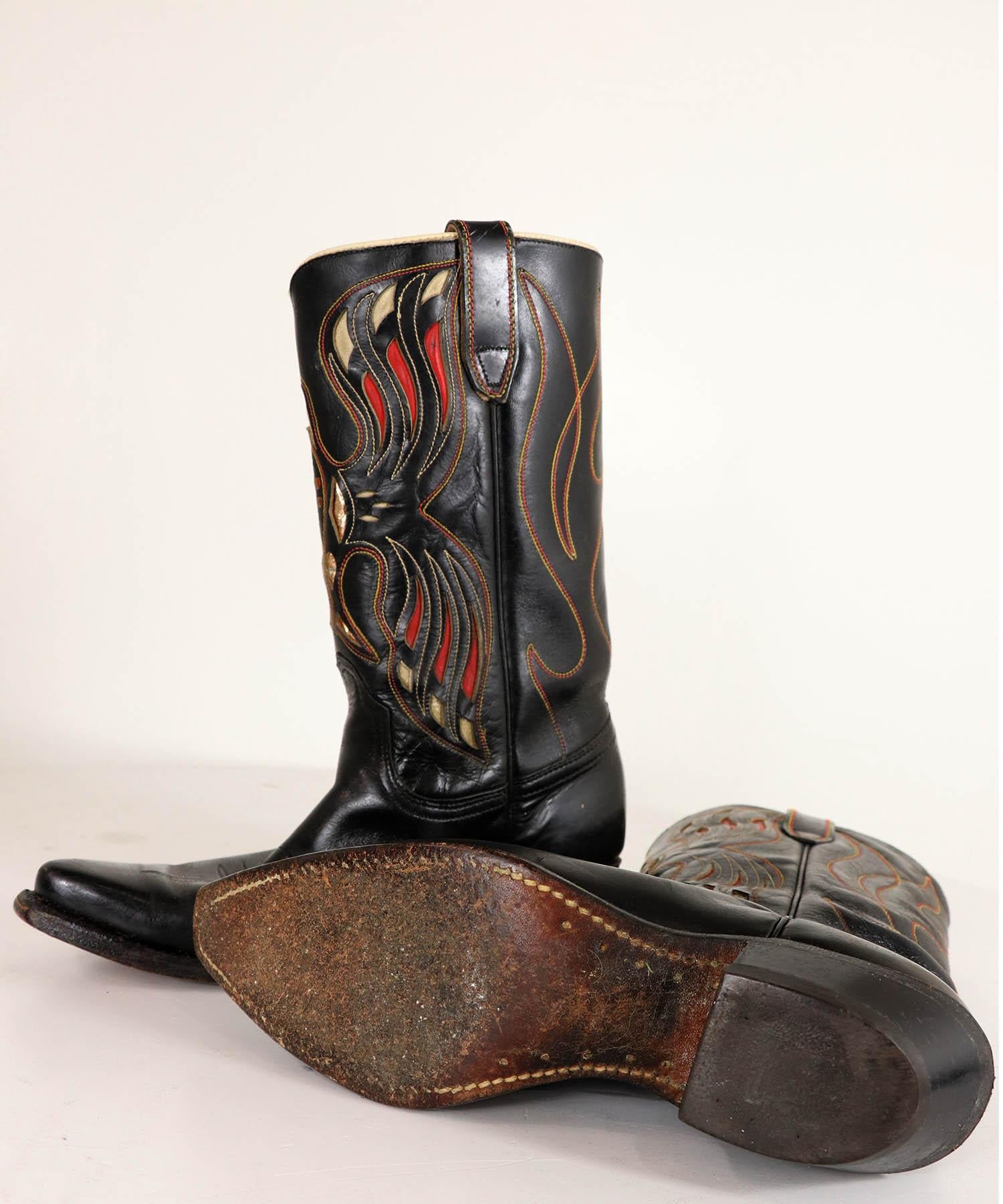 Acme Black Leather Eagle Cutout Cowboy Boots Vintage 1950's 2