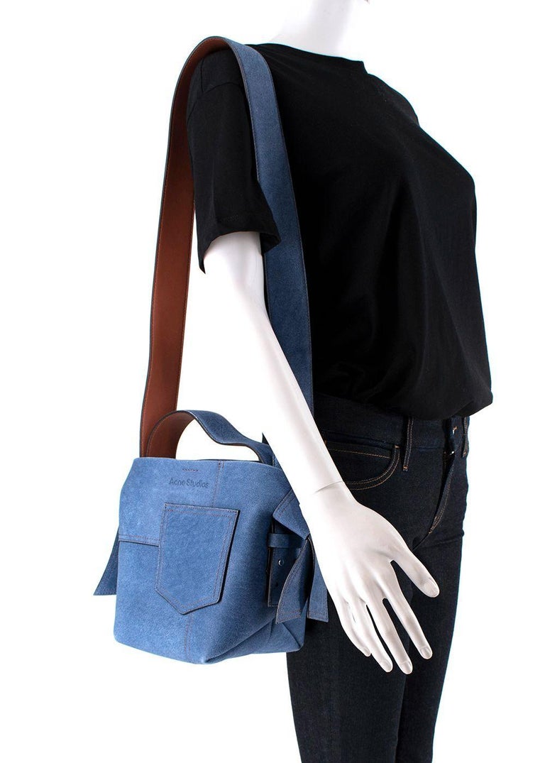 Acne Denim Blue Mini Patchwork Musubi Bag For Sale 7