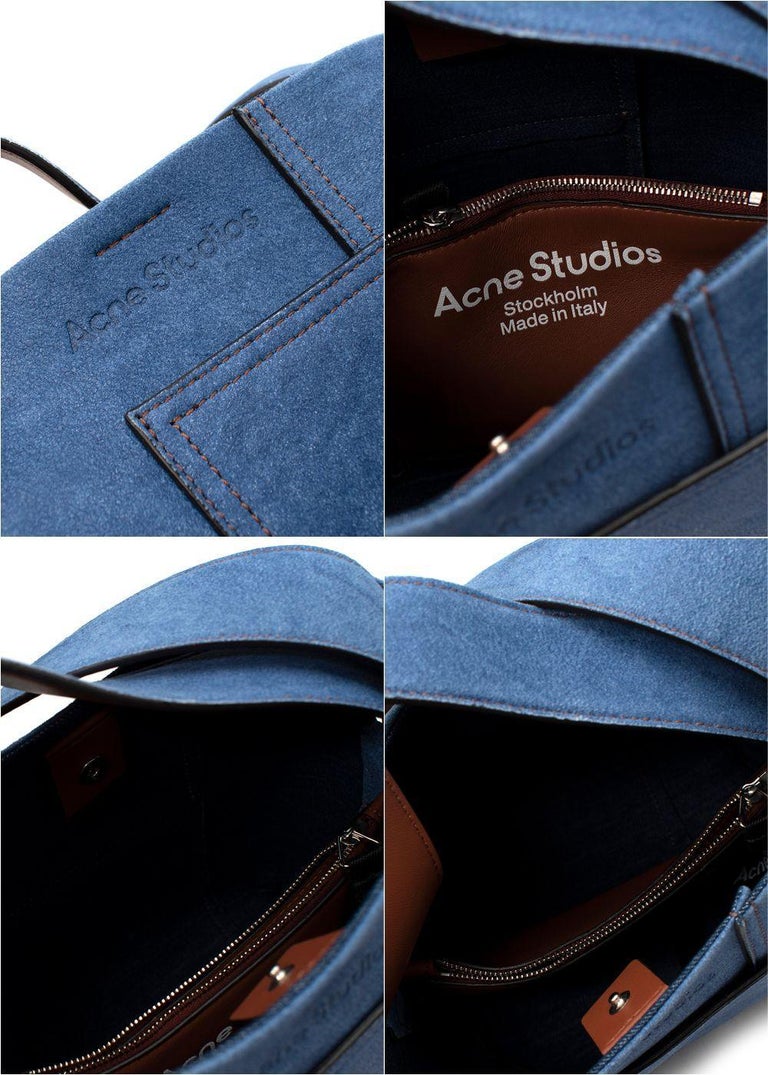 Acne Denim Blue Mini Patchwork Musubi Bag For Sale 8