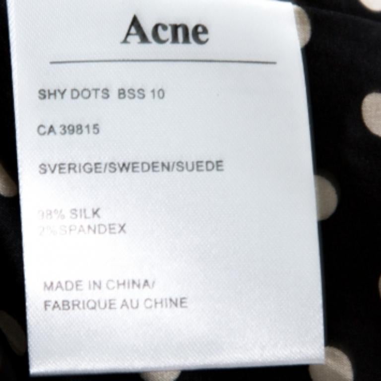 Noir Acne - Débardeur asymétrique en soie Monochrome Dot Dot et Striped Panel Detail L en vente