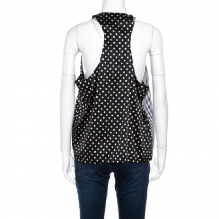 Acne - Débardeur asymétrique en soie Monochrome Dot Dot et Striped Panel Detail L en vente 1