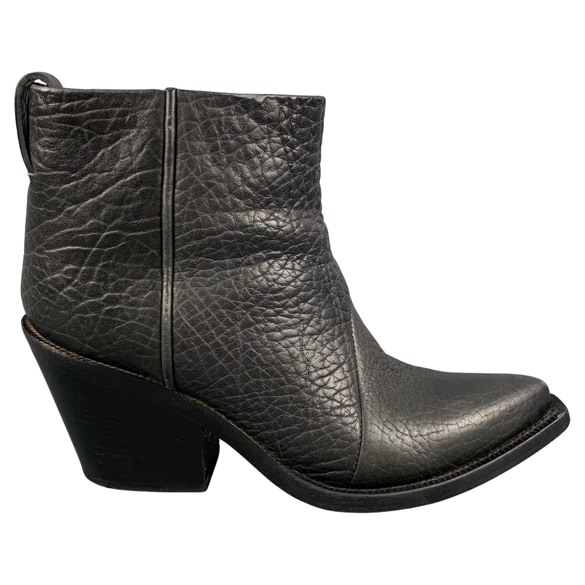 ACNE Size 9 Black Leather Ankle Boots For Sale at 1stDibs
