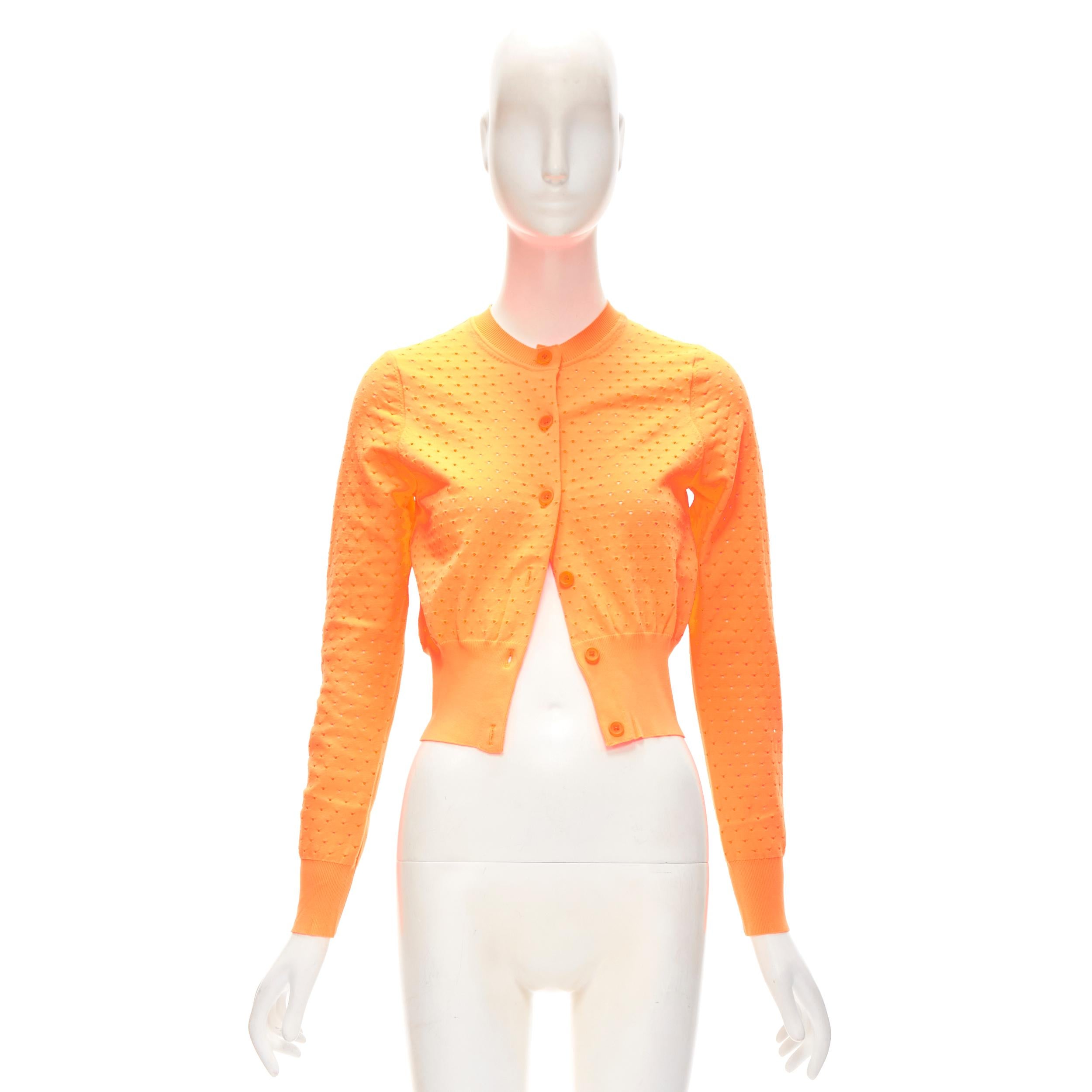 ACNE STUDIO neon orange perforated cropped cardigan sweater S For Sale 3
