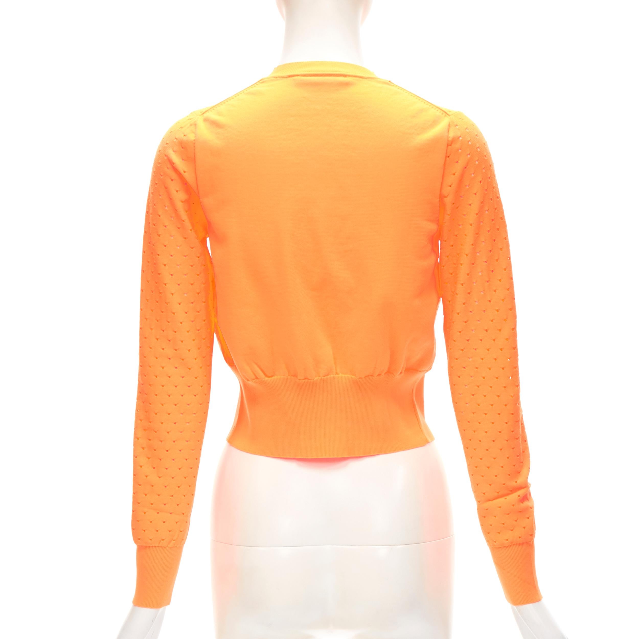 Orange ACNE STUDIO neon orange perforated cropped cardigan sweater S For Sale