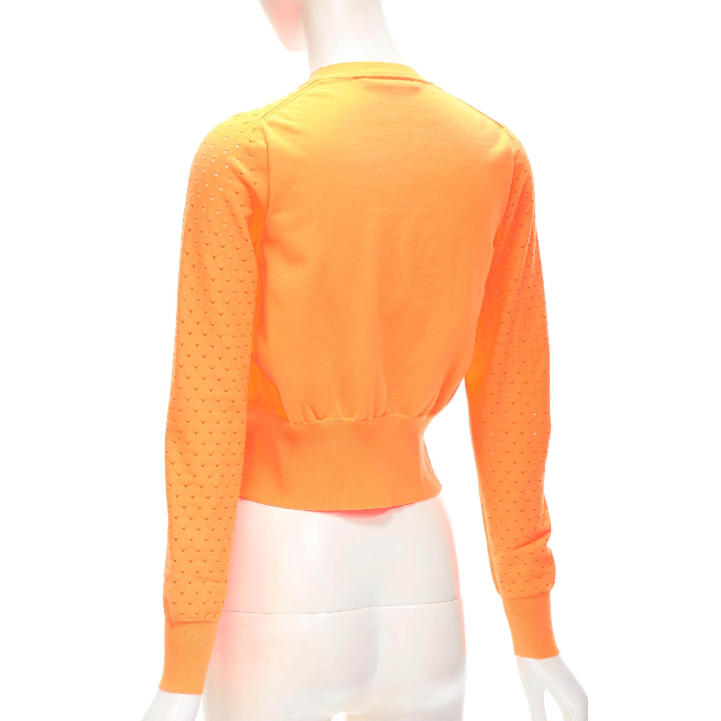 ACNE STUDIO neon orange perforated cropped cardigan sweater S In Excellent Condition In Hong Kong, NT