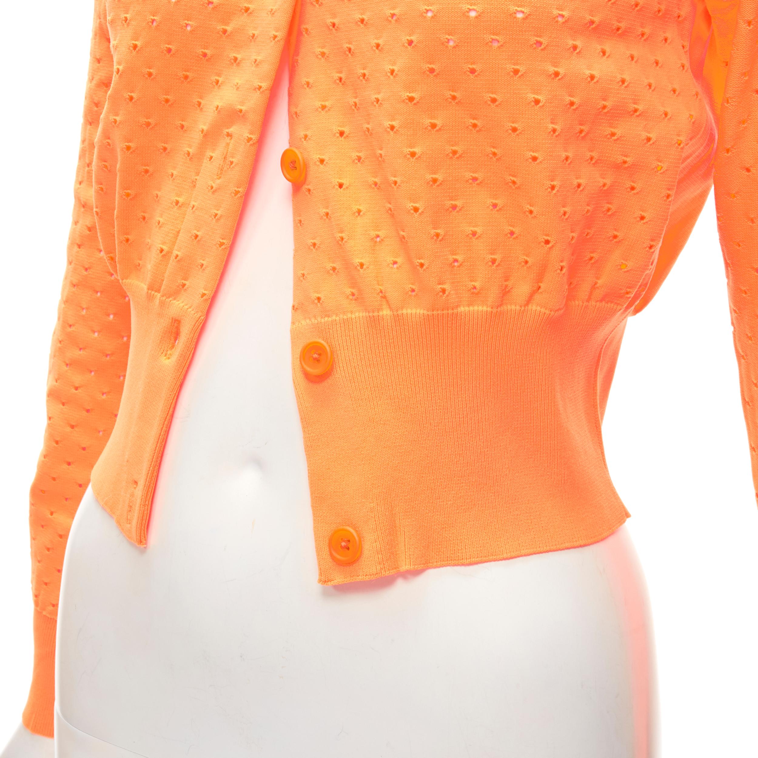 Women's ACNE STUDIO neon orange perforated cropped cardigan sweater S For Sale