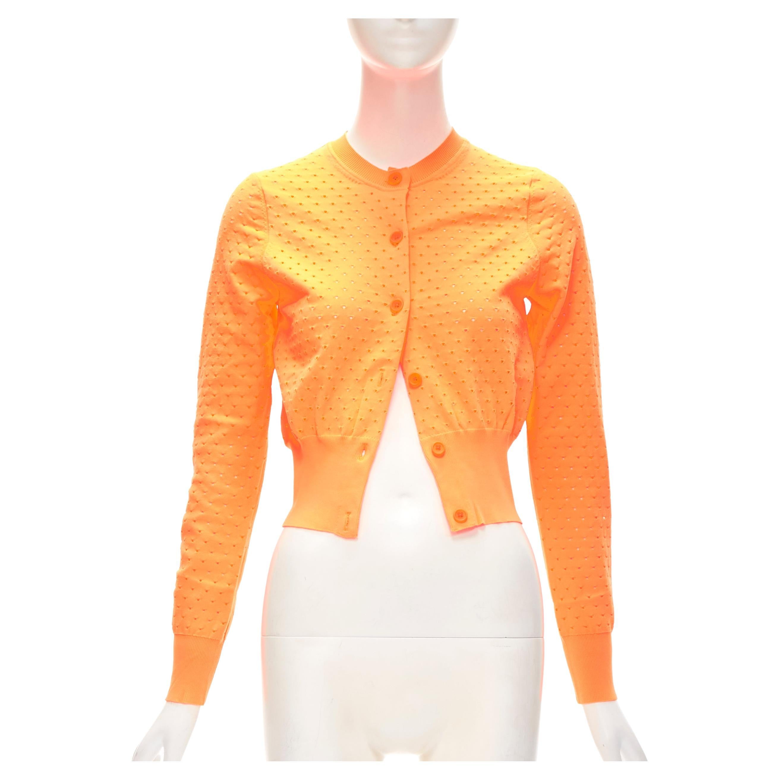 ACNE STUDIO neon orange perforated cropped cardigan sweater S For Sale
