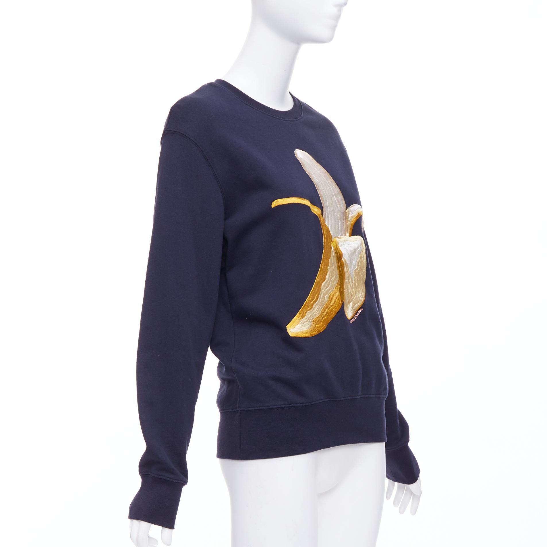Black ACNE STUDIOS 10 CORSO COMO banana embroidery logo navy sweater S
