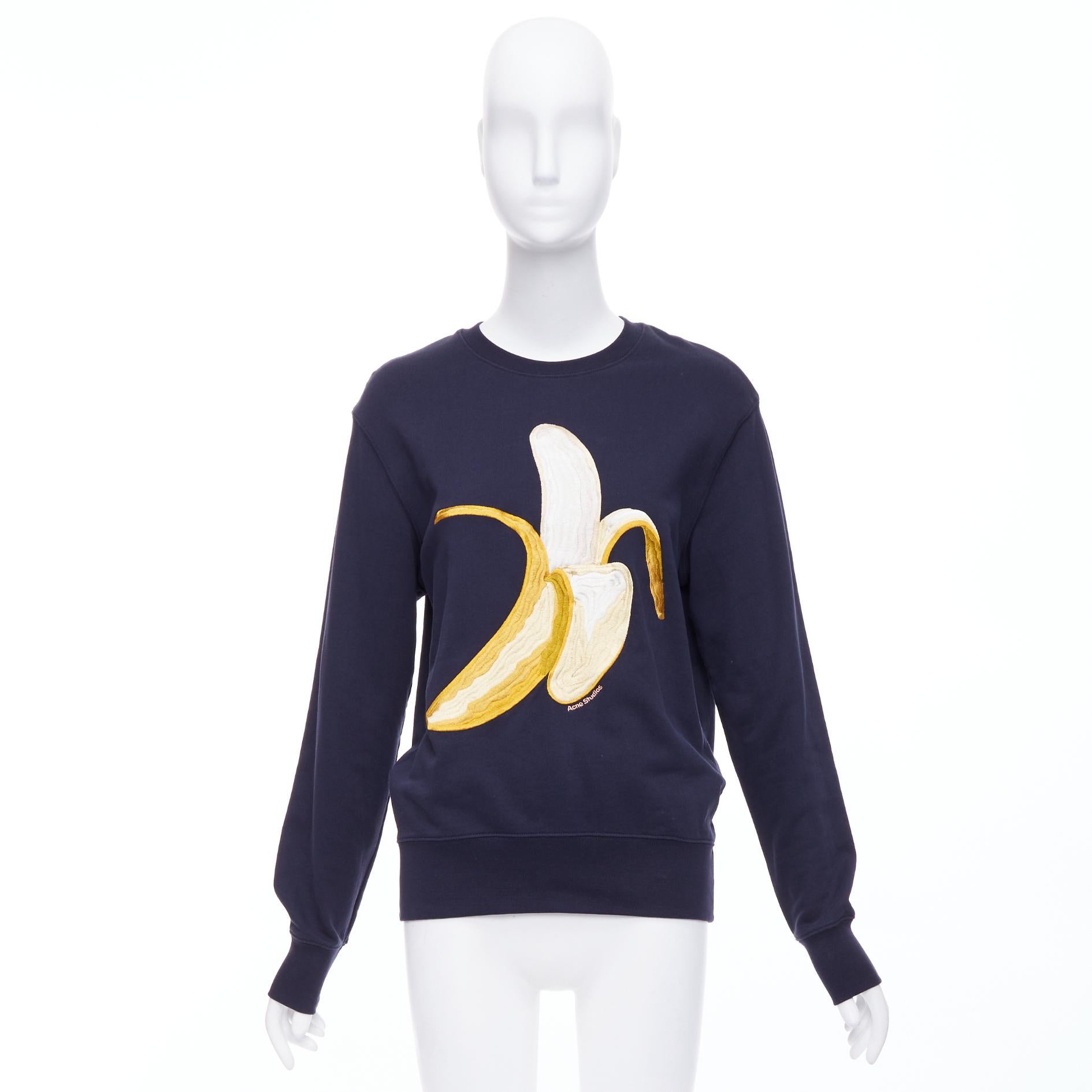 ACNE STUDIOS 10 CORSO COMO banana embroidery logo navy sweater S 4