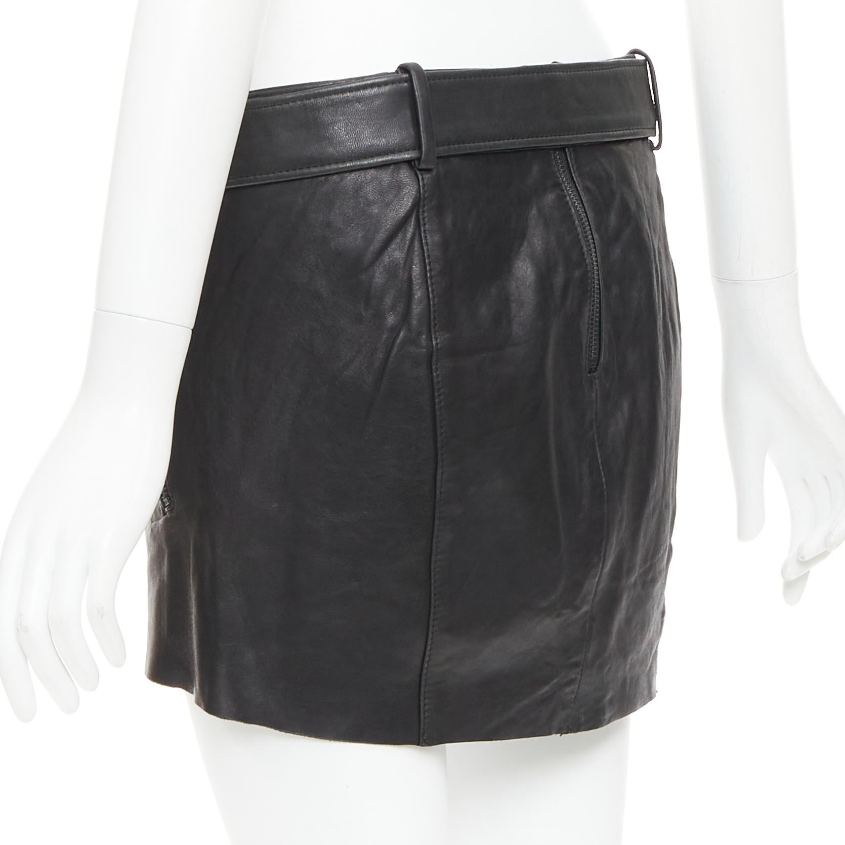 ACNE STUDIOS 2011 Mimi gonna asimmetrica in pelle d'agnello bottalata nera FR36 S in vendita 1