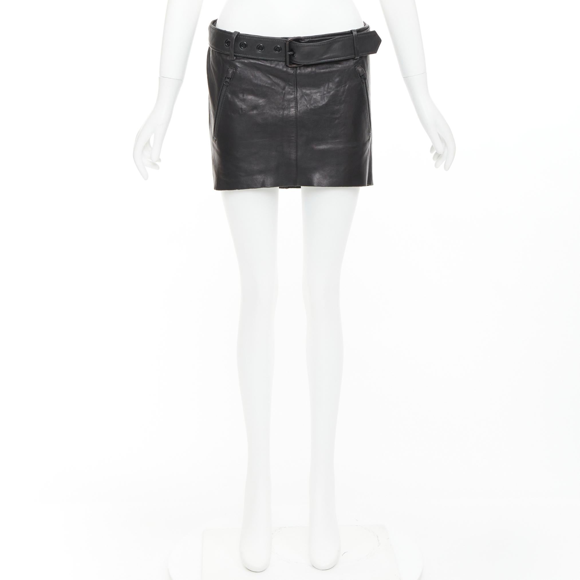 ACNE STUDIOS 2011 Mimi gonna asimmetrica in pelle d'agnello bottalata nera FR36 S in vendita 4