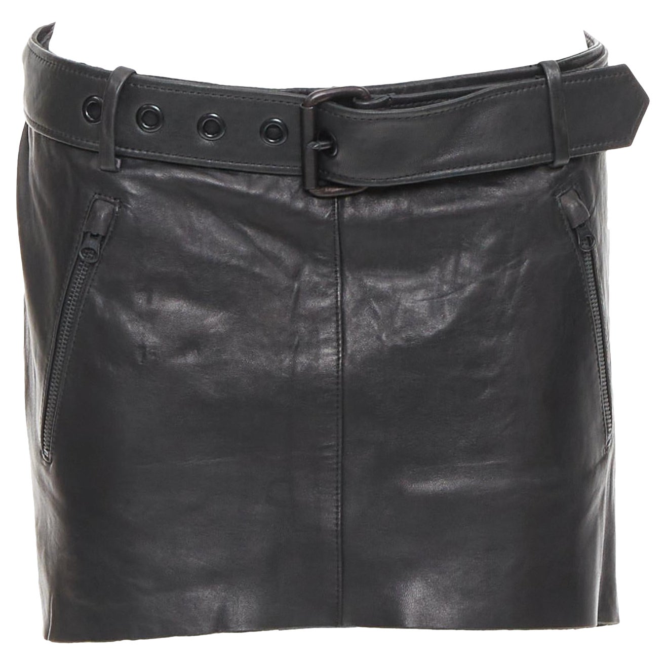 ACNE STUDIOS 2011 Mimi schwarzes asymmetrisches Biker-Rockmodell aus Lammleder FR36 S