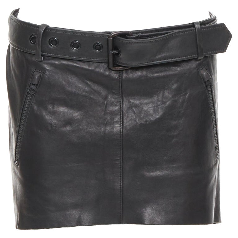 Jupe En Cuir D’agneau Noir Années 90 - Taille 36, Style Crayon - Occasion Très Bon état