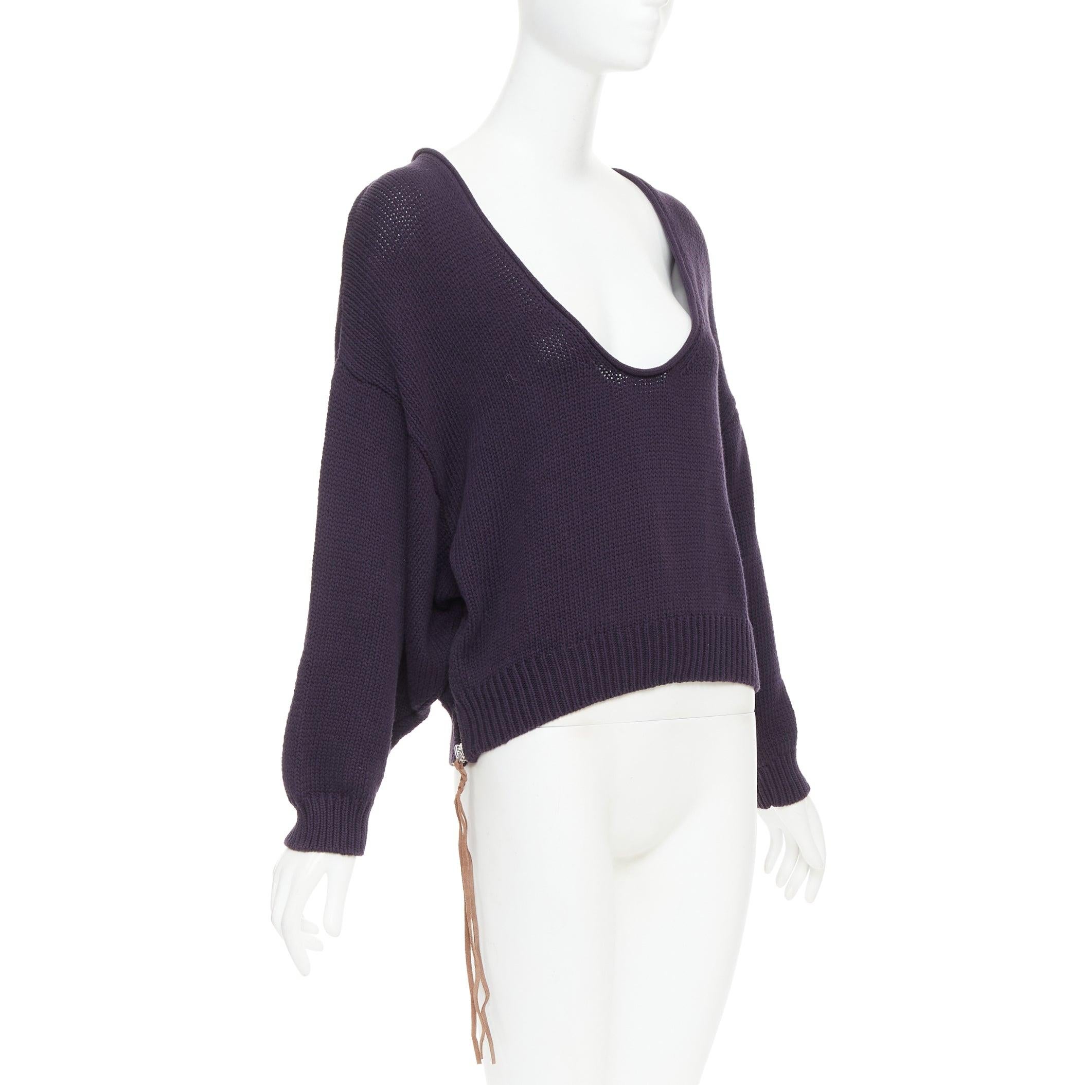 Noir ACNE STUDIOS 2011 Pull en coton marine à large encolure dégagée et fermeture éclair en cuir XS en vente