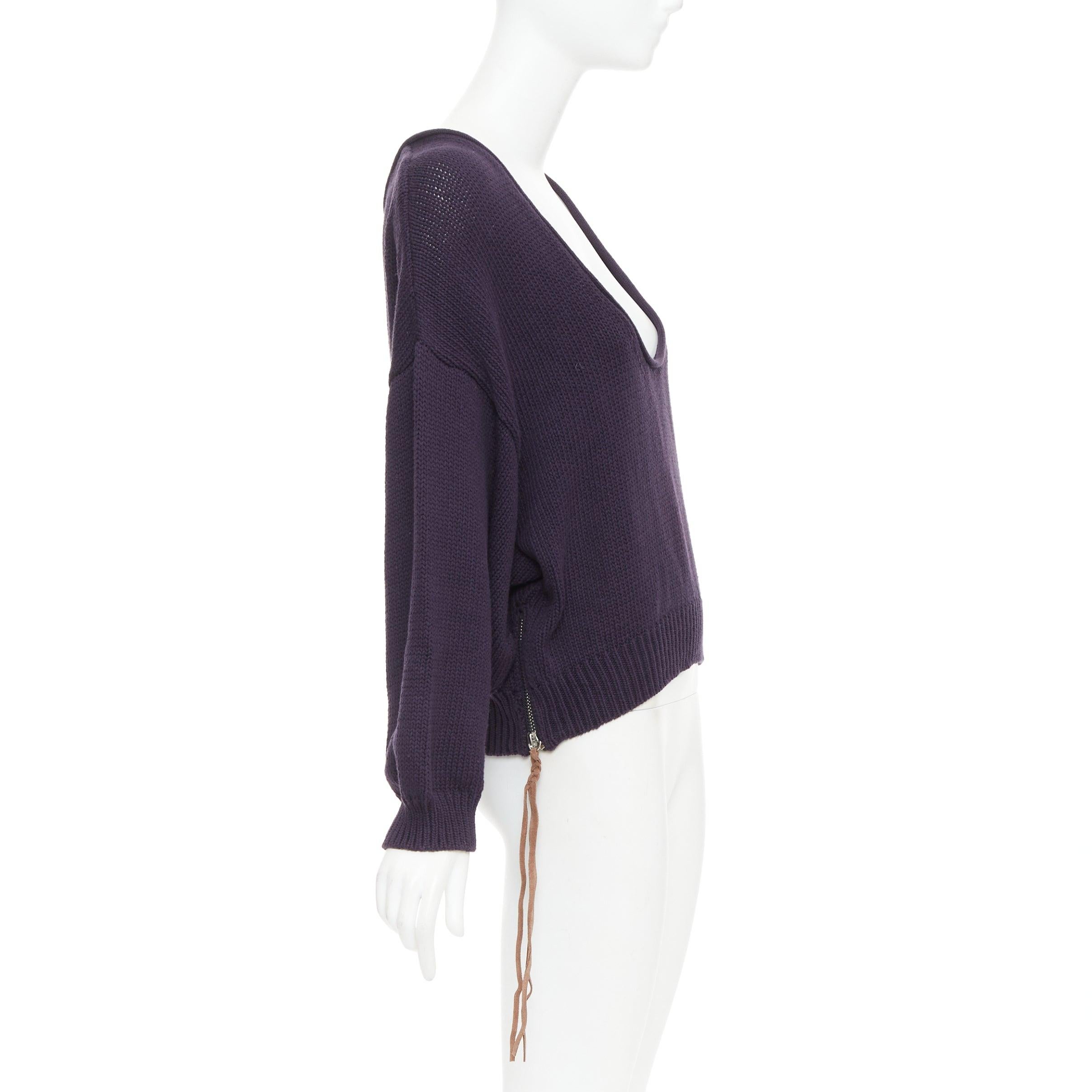 ACNE STUDIOS 2011 Pull en coton marine à large encolure dégagée et fermeture éclair en cuir XS Bon état - En vente à Hong Kong, NT