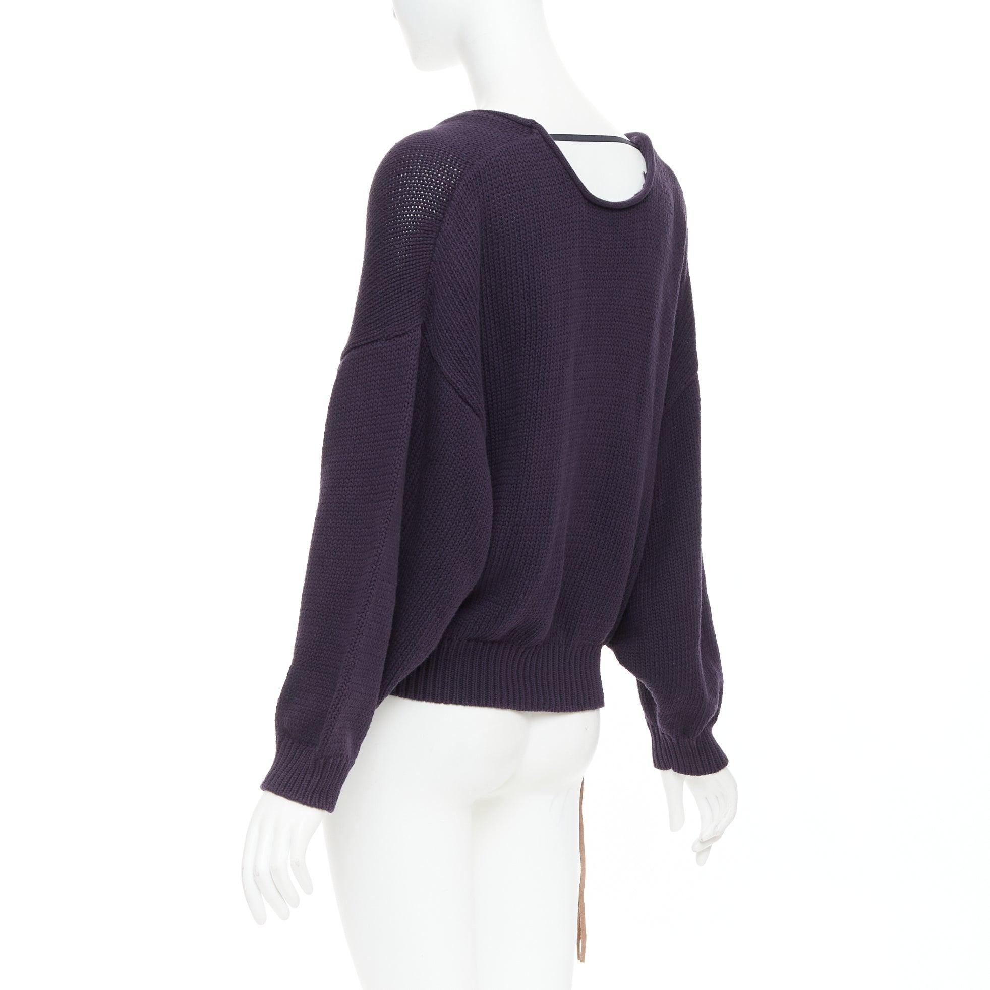 ACNE STUDIOS 2011 Pull en coton marine à large encolure dégagée et fermeture éclair en cuir XS en vente 1