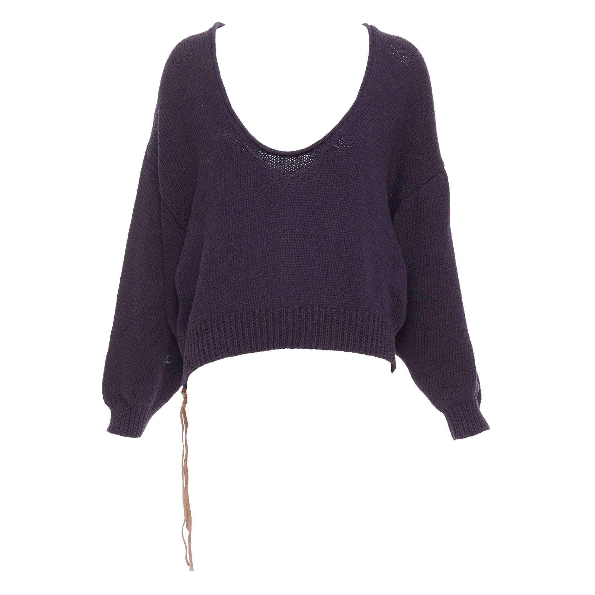 ACNE STUDIOS 2011 Maglione con zip in pelle a collo largo in cotone navy XS