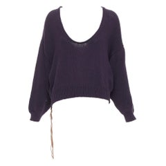 ACNE STUDIOS 2011 Sharp navy cotton wide scoop neck leather zip sweater XS