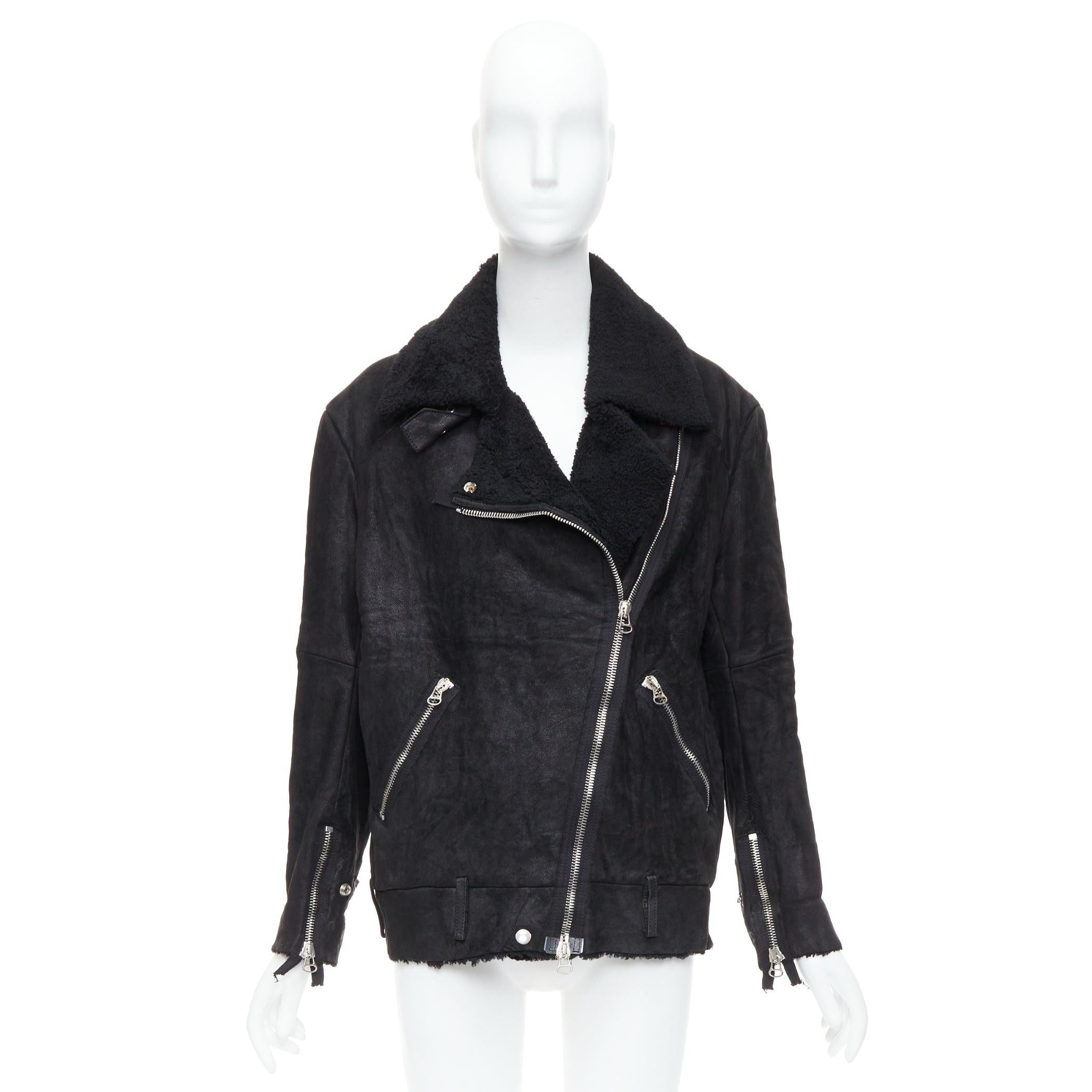 ACNE STUDIOS 2011 Velocite nero shearling argento zip oversize biker FR34 XS in vendita 5