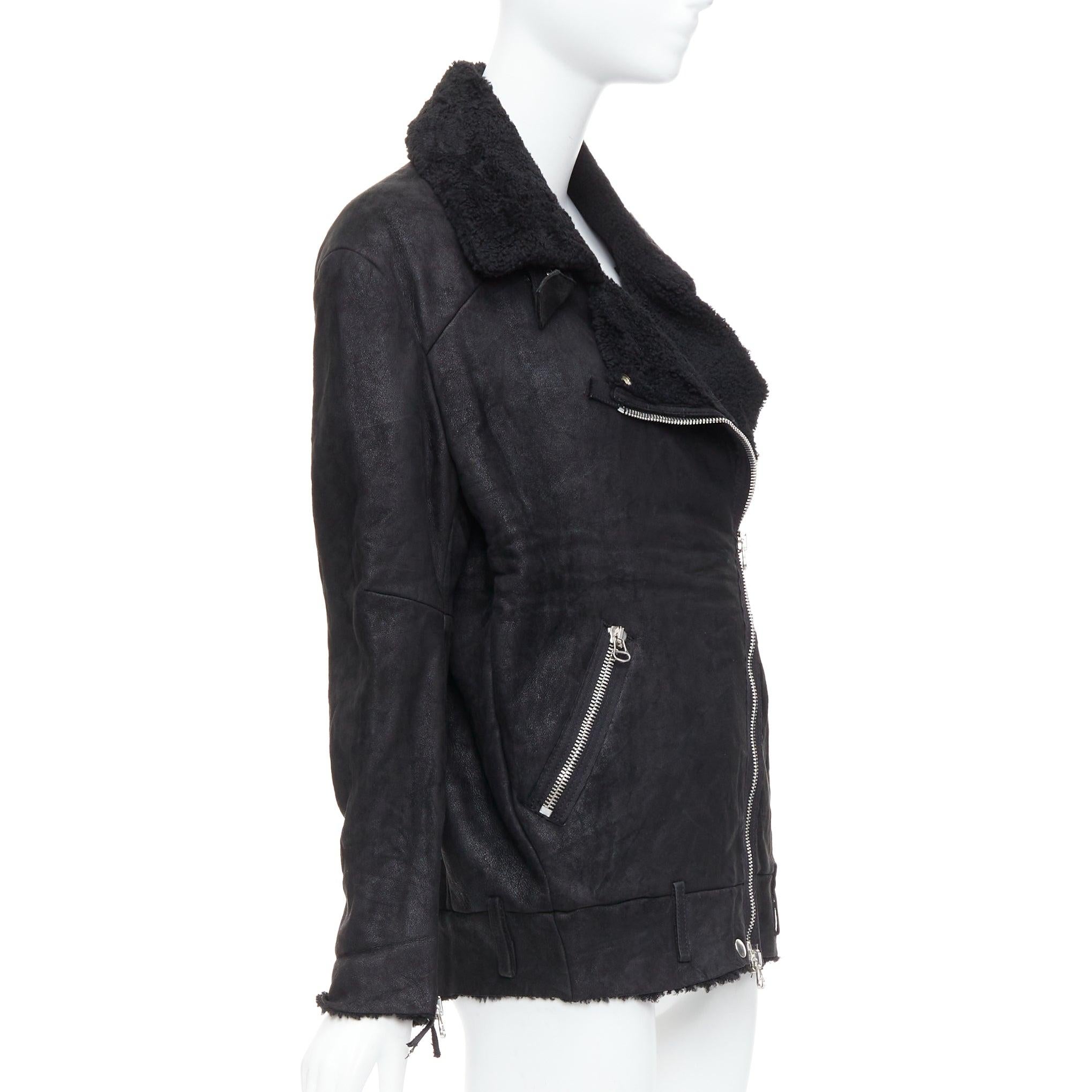 ACNE STUDIOS 2011 Velocite nero shearling argento zip oversize biker FR34 XS In condizioni buone in vendita a Hong Kong, NT