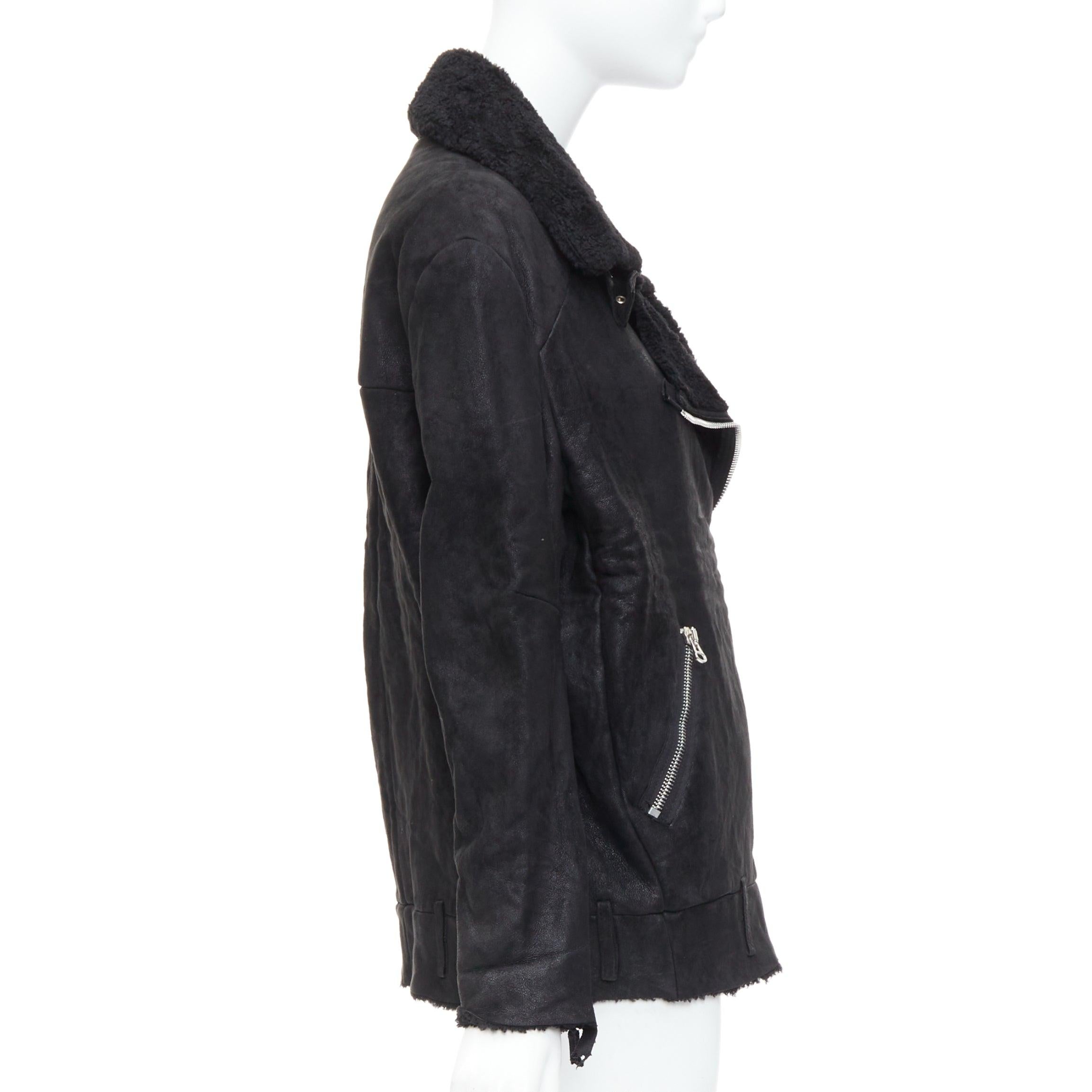 Donna ACNE STUDIOS 2011 Velocite nero shearling argento zip oversize biker FR34 XS in vendita