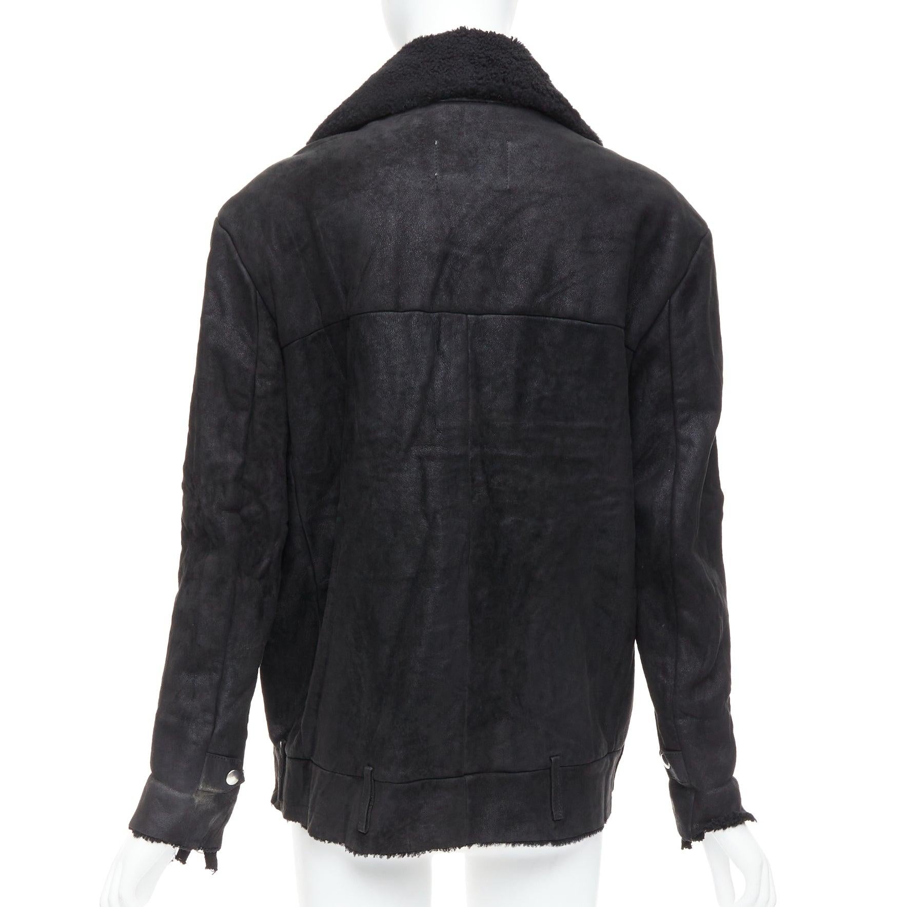 ACNE STUDIOS 2011 Velocite nero shearling argento zip oversize biker FR34 XS in vendita 1