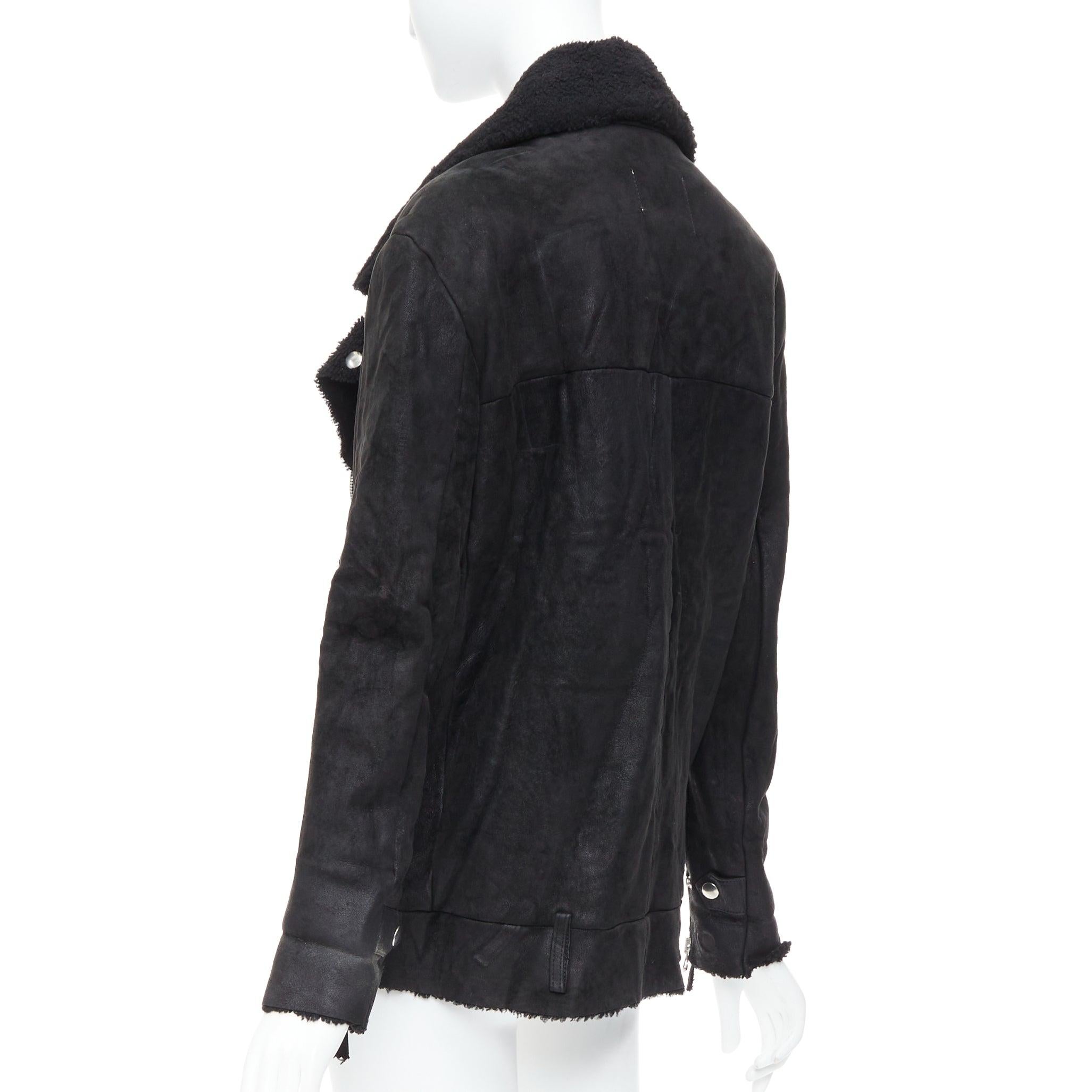 ACNE STUDIOS 2011 Velocite nero shearling argento zip oversize biker FR34 XS in vendita 2