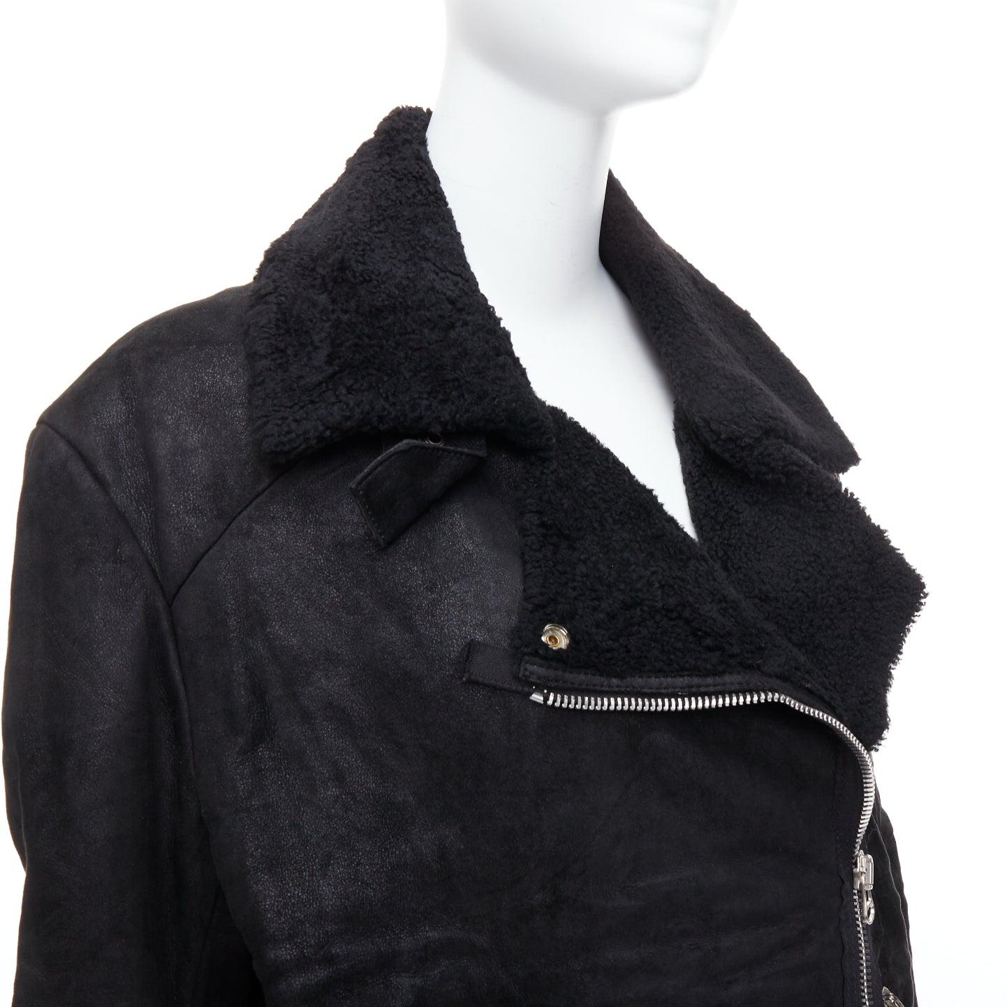 ACNE STUDIOS 2011 Velocite nero shearling argento zip oversize biker FR34 XS in vendita 3