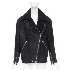 ACNE STUDIOS 2011 Velocite nero shearling argento zip oversize biker FR34 XS